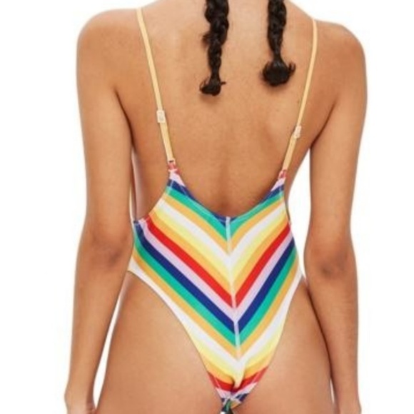 Topshop Stripe Plunge Swimsuit XS New One Piece - Picture 3 of 3